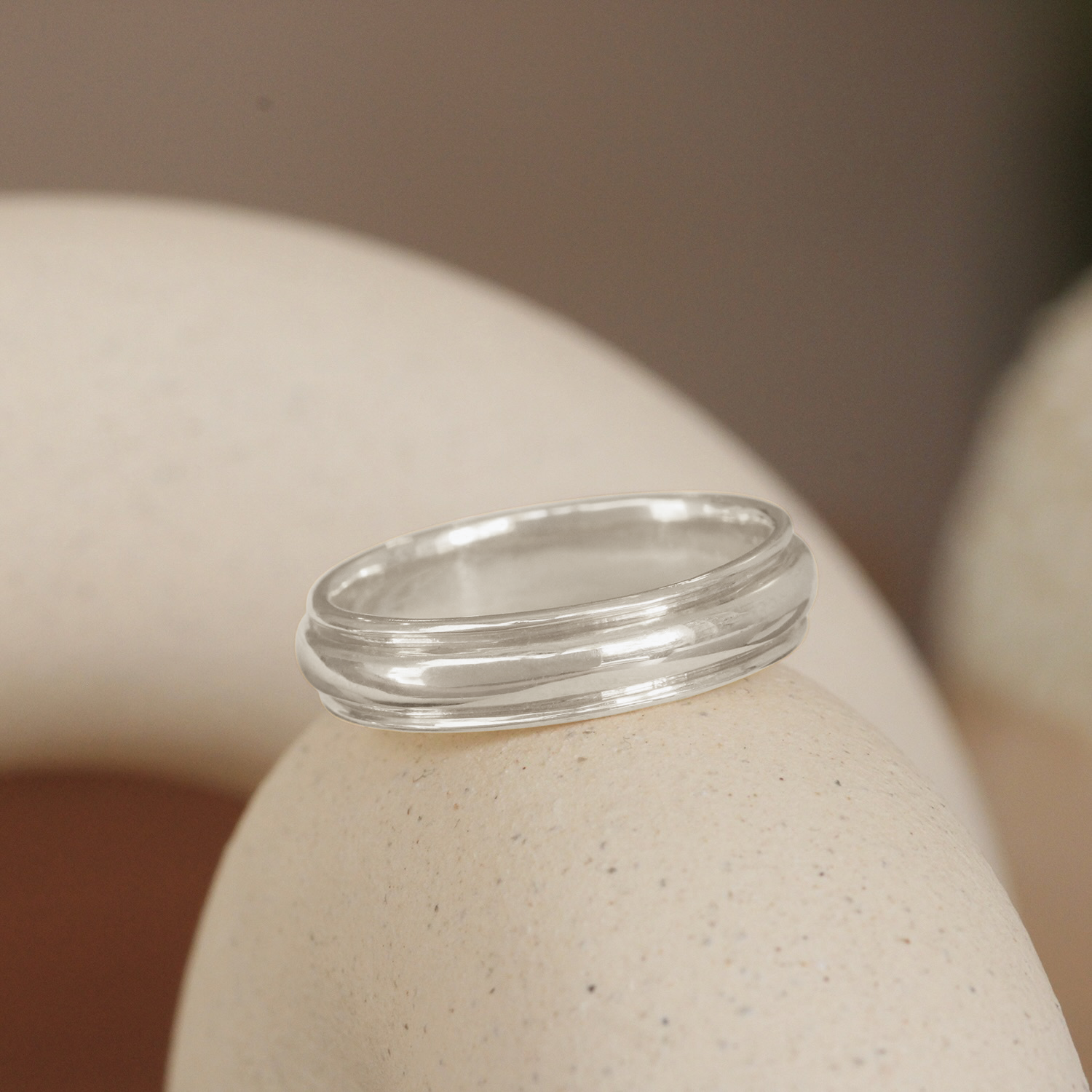 Lifestyle view of Cornice Band Wide in 14k White Gold