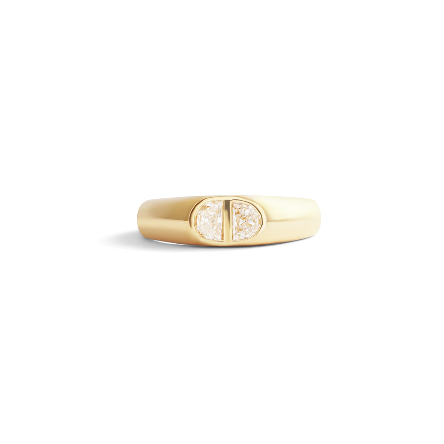 Diptych Signet Ring / Lab Half Moon Diamond 0.39ct - Goldpoint Studio - Greenpoint, Brooklyn - Fine Jewelry