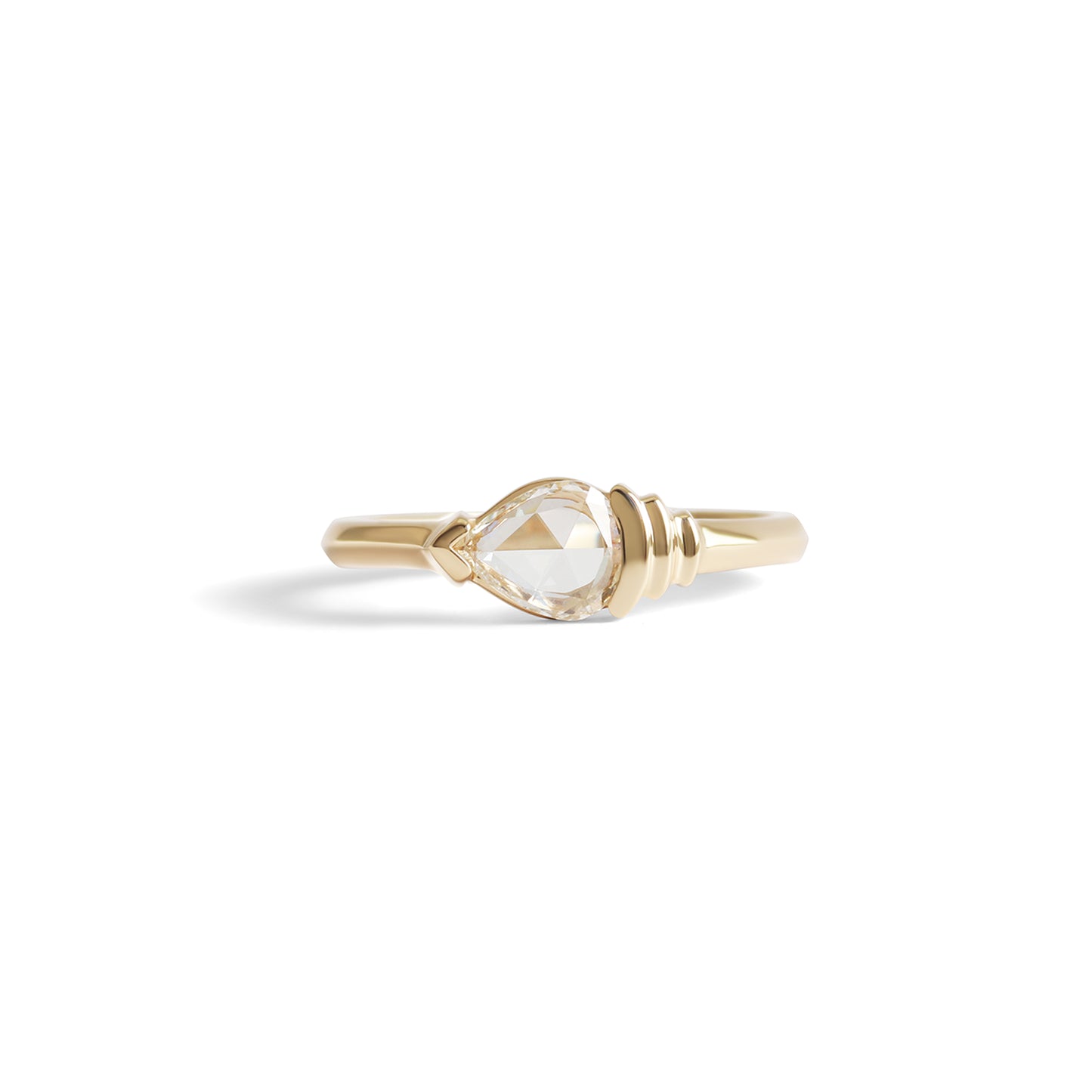 Sideways Step Ring / Pear Rose Cut Diamond 0.27ct - Goldpoint Studio - Greenpoint, Brooklyn - Fine Jewelry