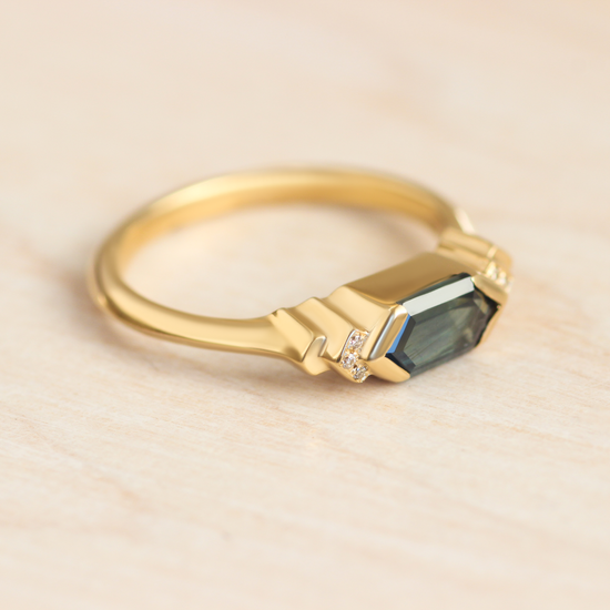 Step Ring / Hexagon Sapphire + Champagne Diamonds