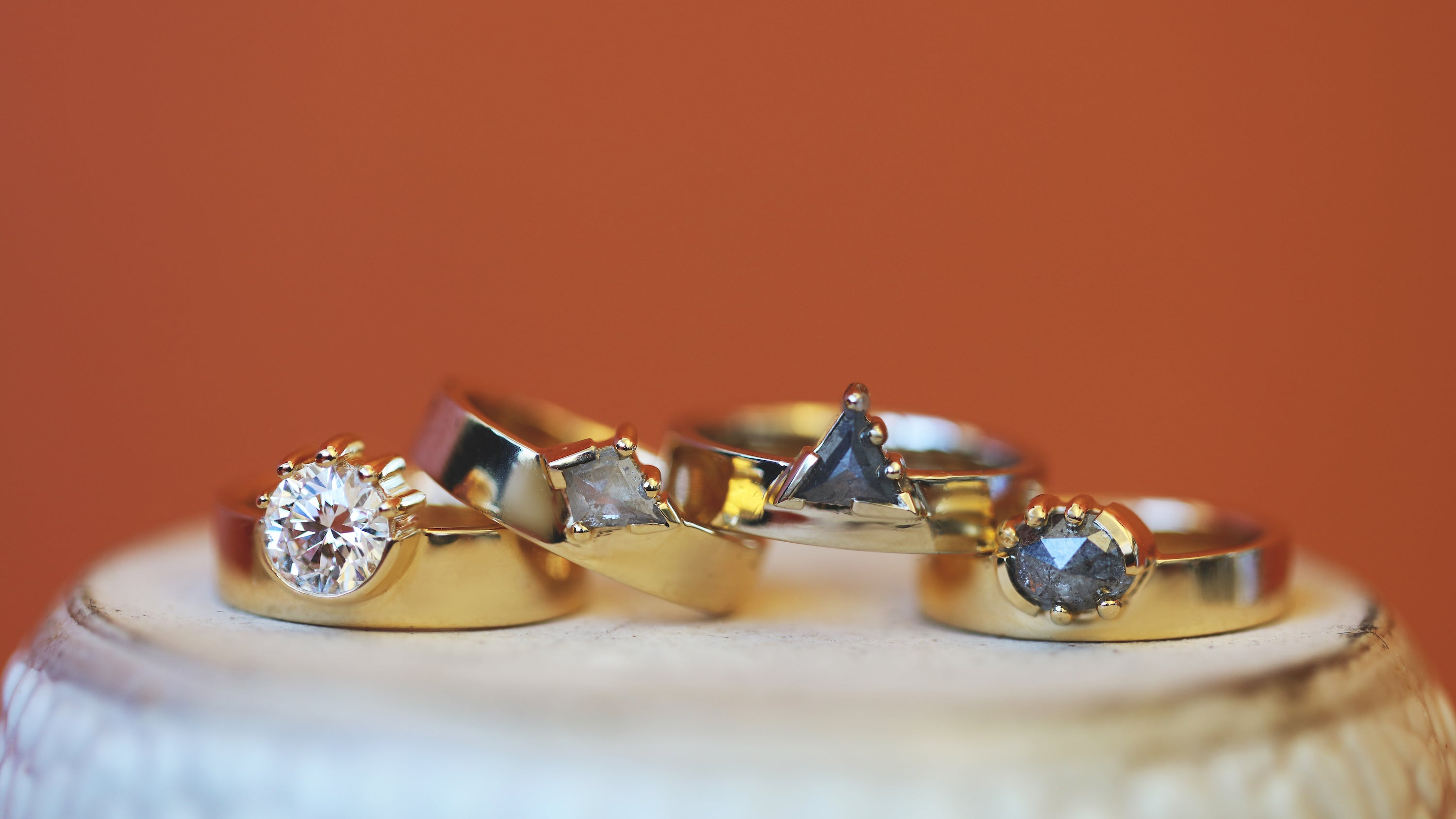 Lifestyle images of rings from the Miro collection by Goldpoint