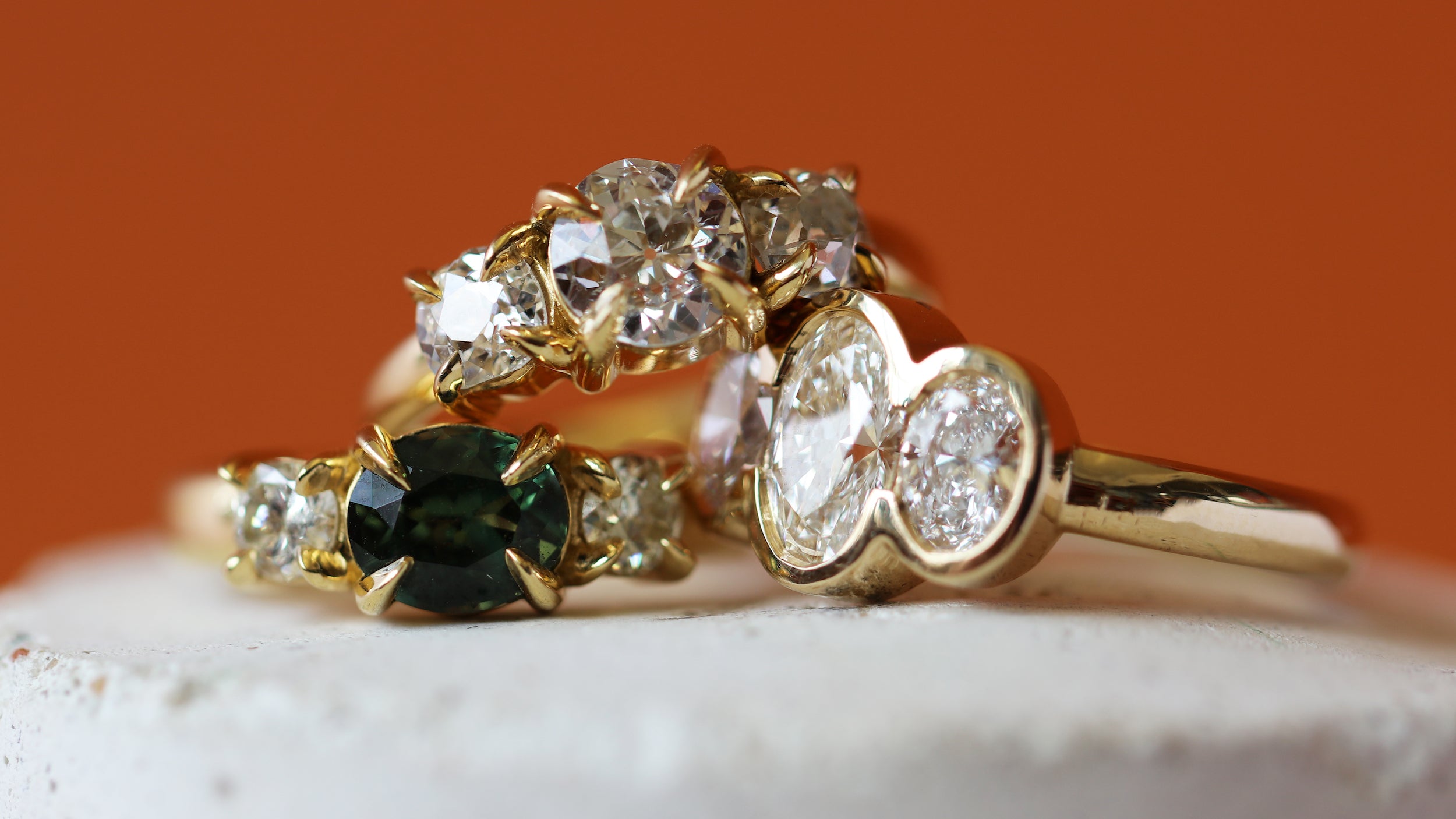 Stacked image of engagement rings from the 3 Stone Engagement Rings Collection