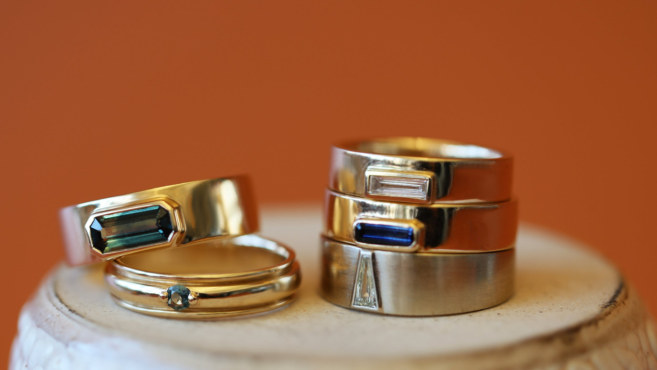 Stacked view of Gemstone Wedding Bands Collection