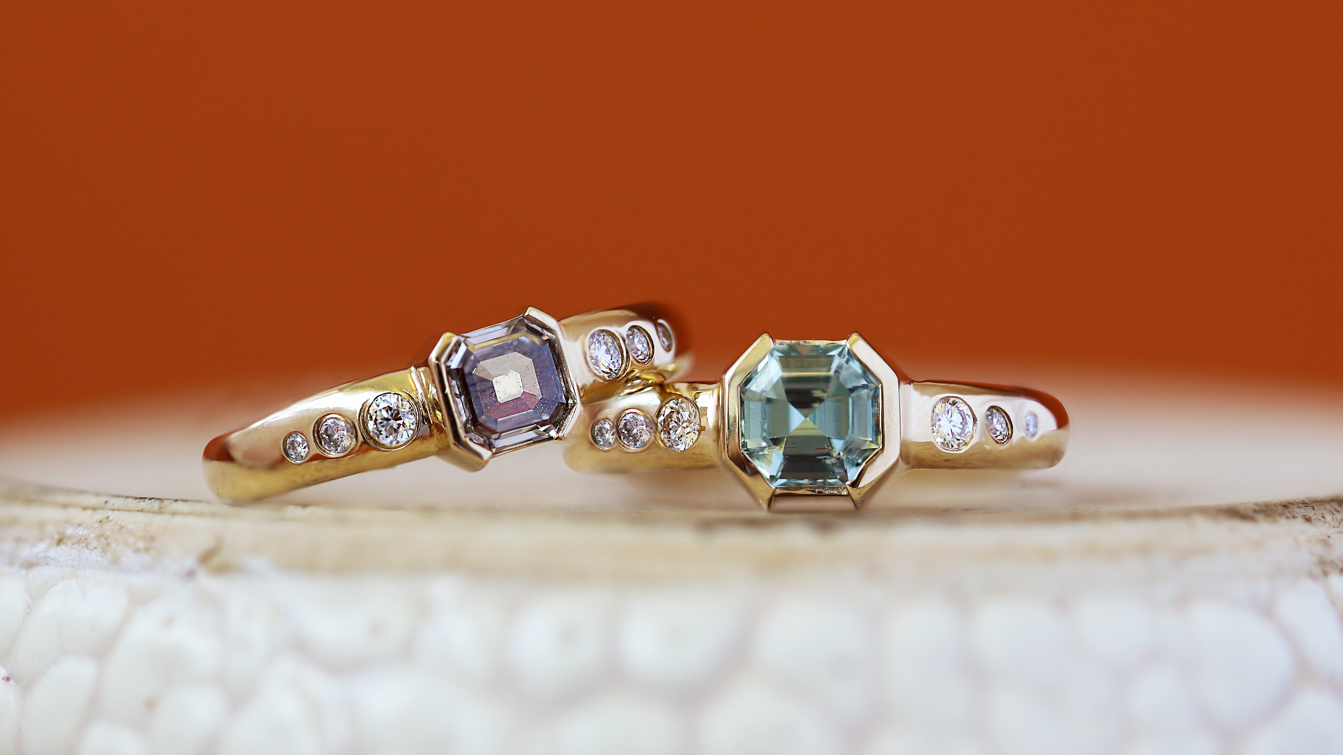 Stacked view of Ash Ring Asscher Cut Sapphire 1.1ct and Ash Ring Asscher Natural Diamond 0.42ct
