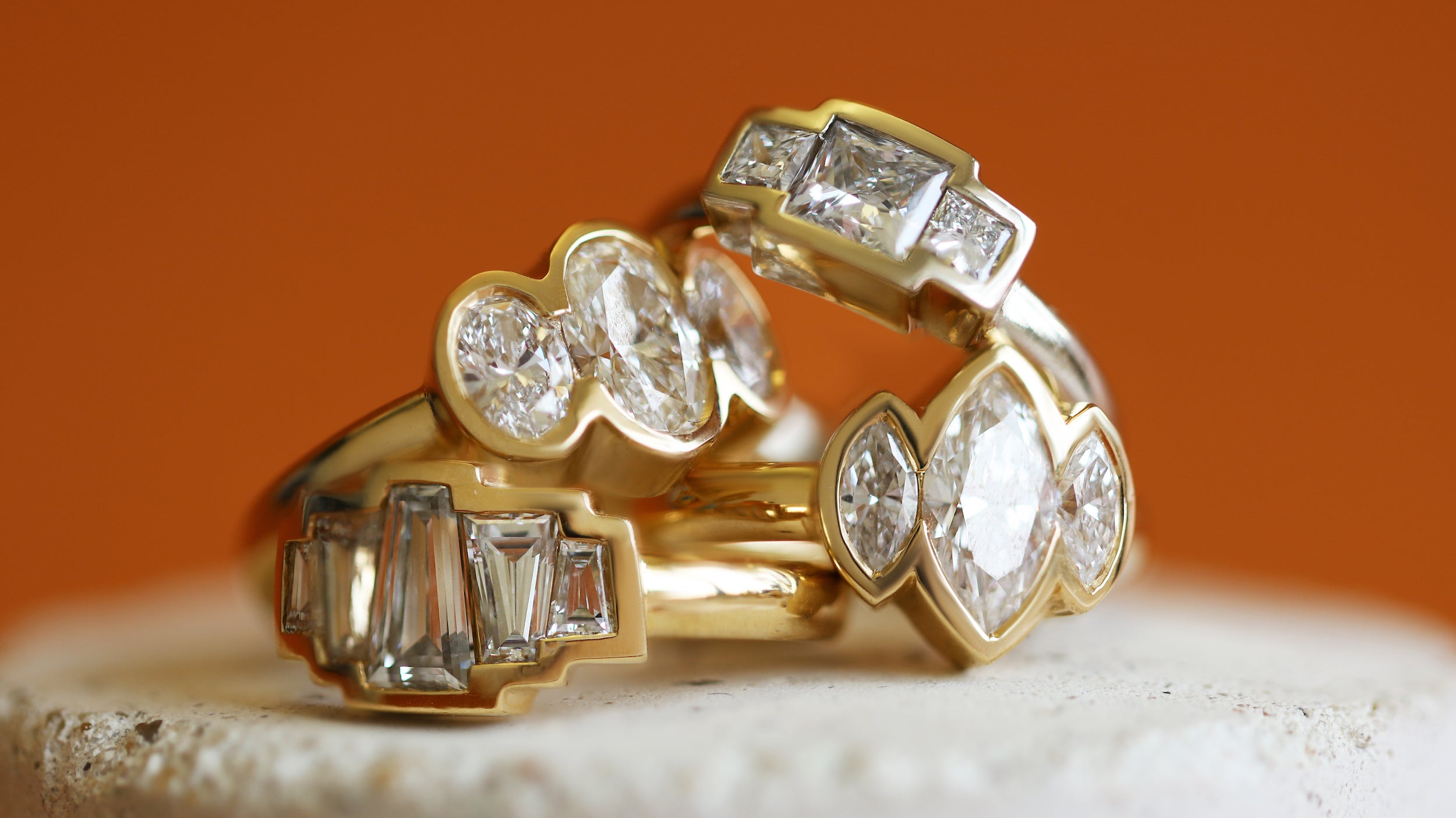 Stacked view of rings from the Clay Collection
