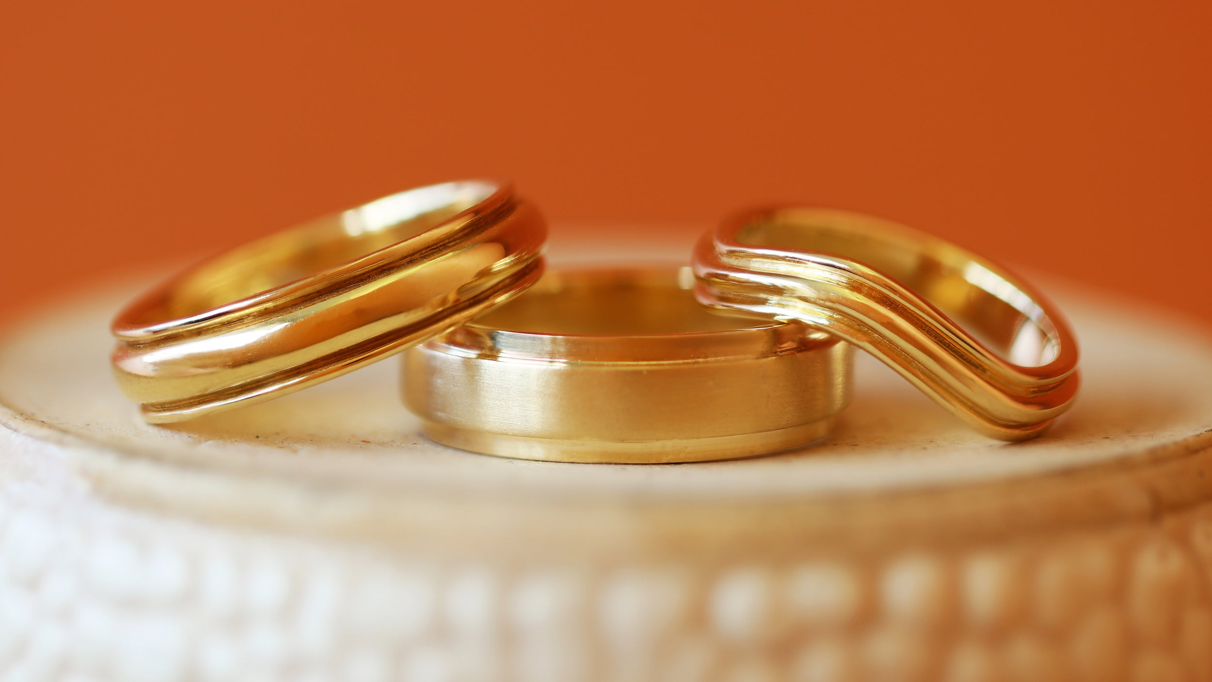 Stacked view of Cornice wedding bands from The Cornice Collection