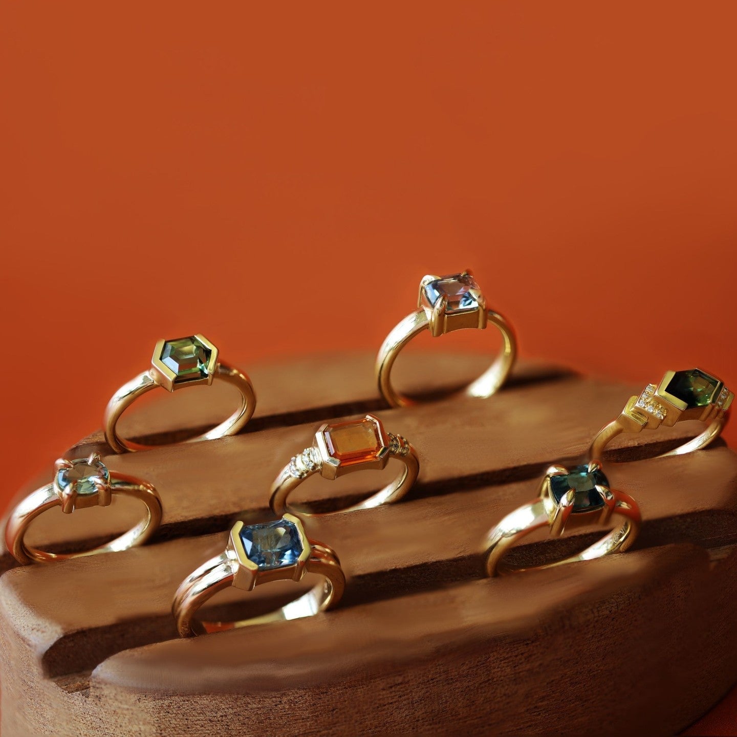 Bold chunnky engagement rings with large diamonds, sapphires, and other gemstones