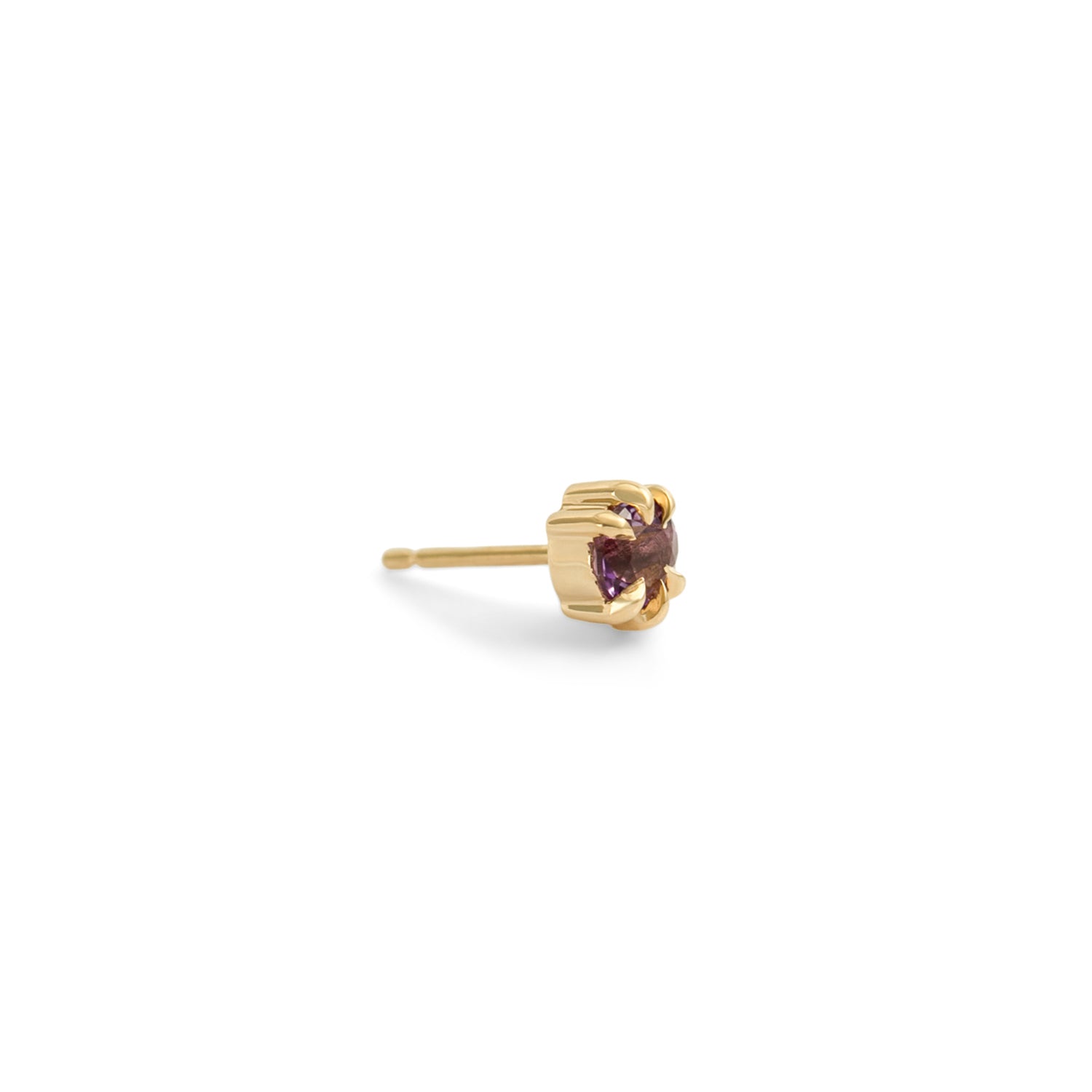 Side view of Talon Earring Single / 4mm Round Amethyst by Goldpoint Jewelry