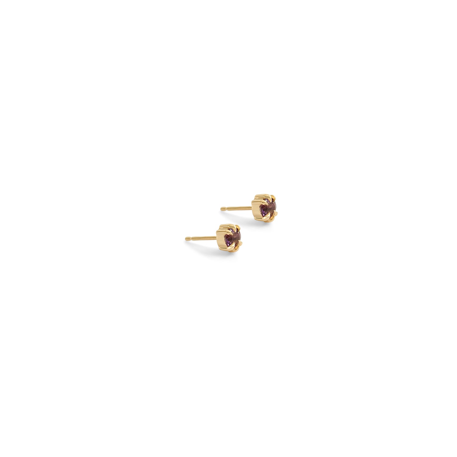 Side view of two pieces of Talon Earring Single / 4mm Round Amethyst by Goldpoint Jewelry