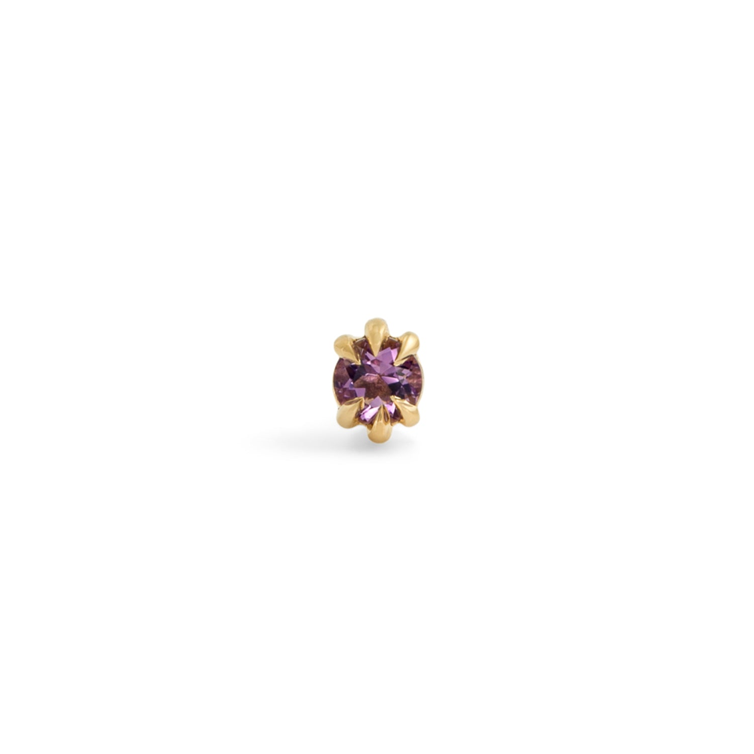 Front view of Talon Earring Single / 4mm Round Amethyst by Goldpoint Jewelry