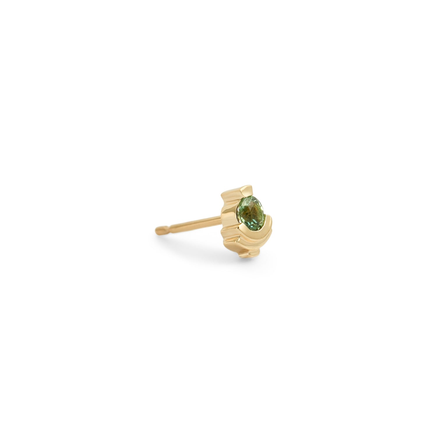 Angled side view of Step Mazunte Earring Single / Round Tourmaline by Goldpoint Jewelry