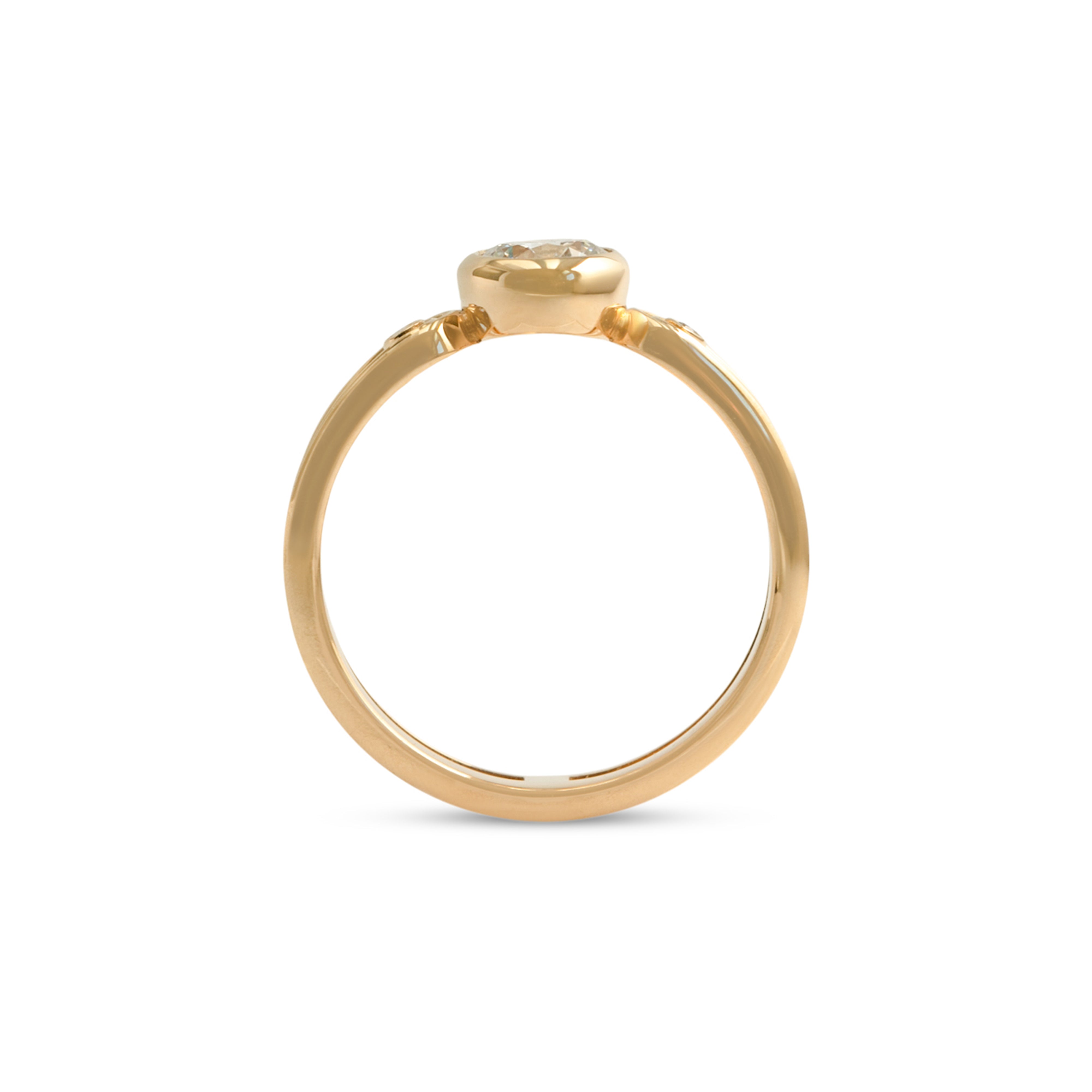 Side profile view of Gravitational Pull Ring / Round Lab Diamond 0.75ct by Sandy Rubin