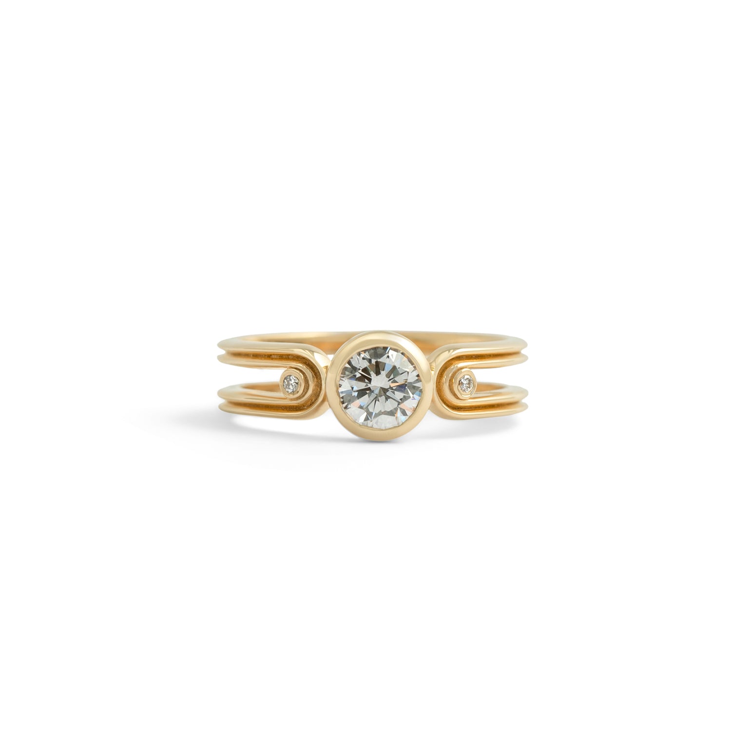 Front view of Gravitational Pull Ring / Round Lab Diamond 0.75ct by Sandy Rubin