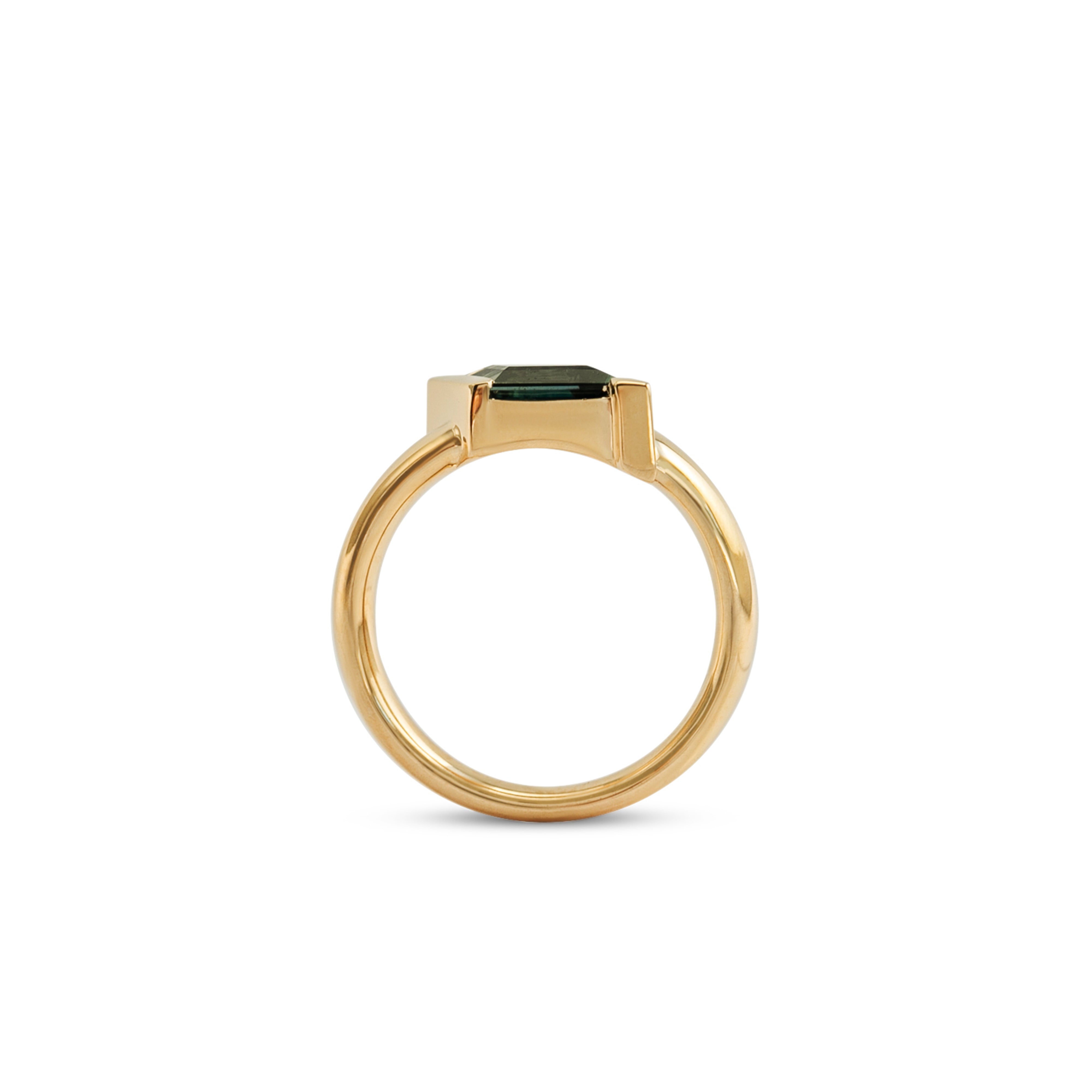 Side profile view of Dobbins Ring Geometric Step Cut Sapphire 1.24ct by Goldpoint Jewelry