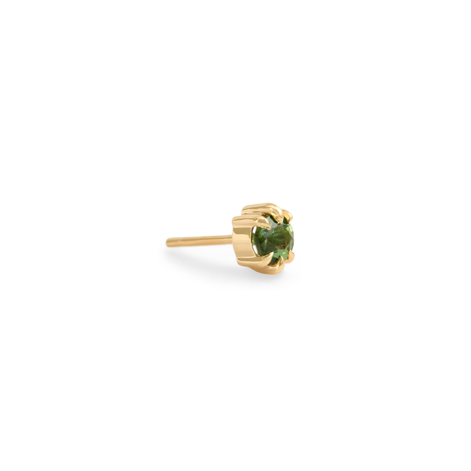 Side view of Talon Earring Single / 4mm Round Tourmaline by Goldpoint Jewelry