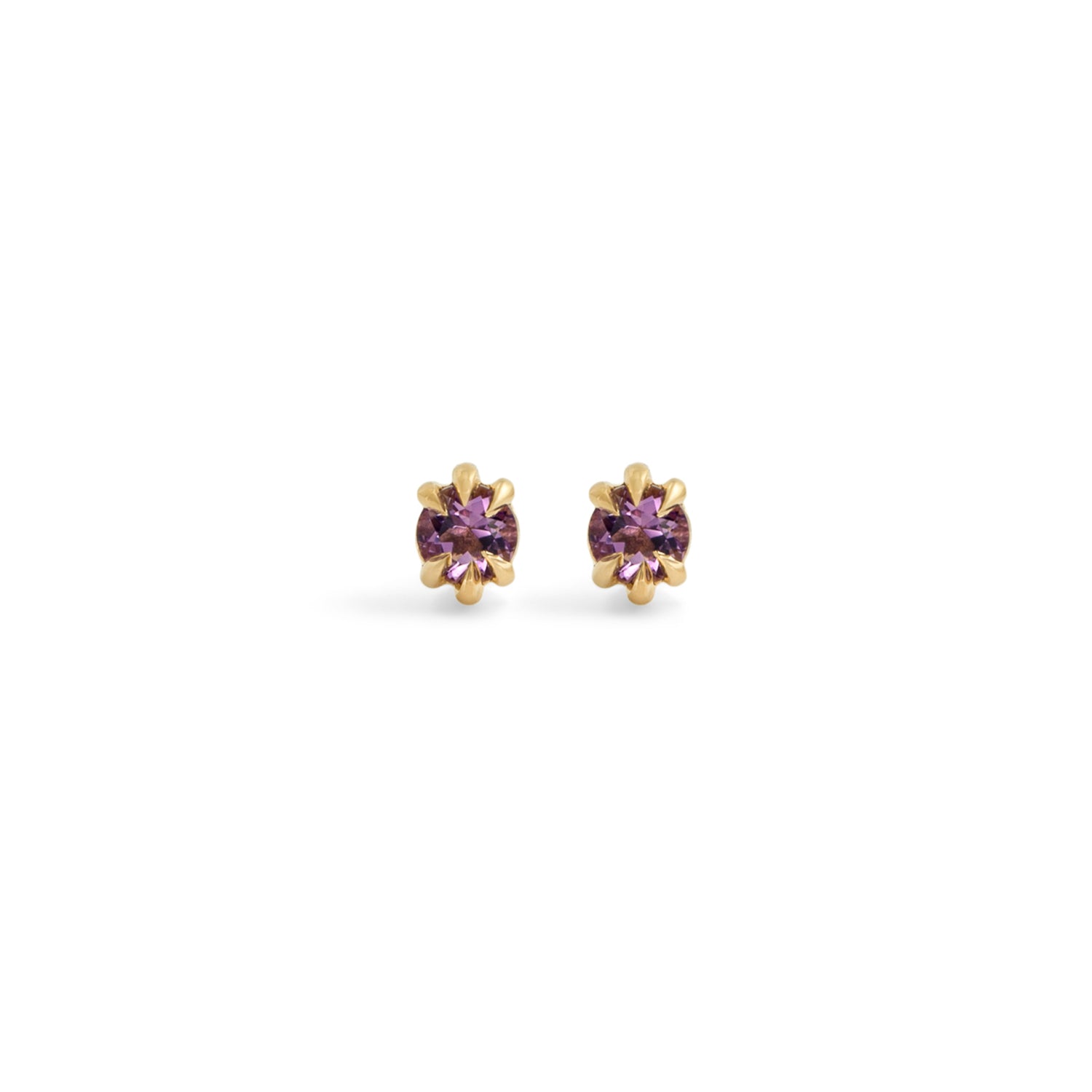 Front view of two pieces of Talon Earring Single / 4mm Round Amethyst by Goldpoint Jewelry