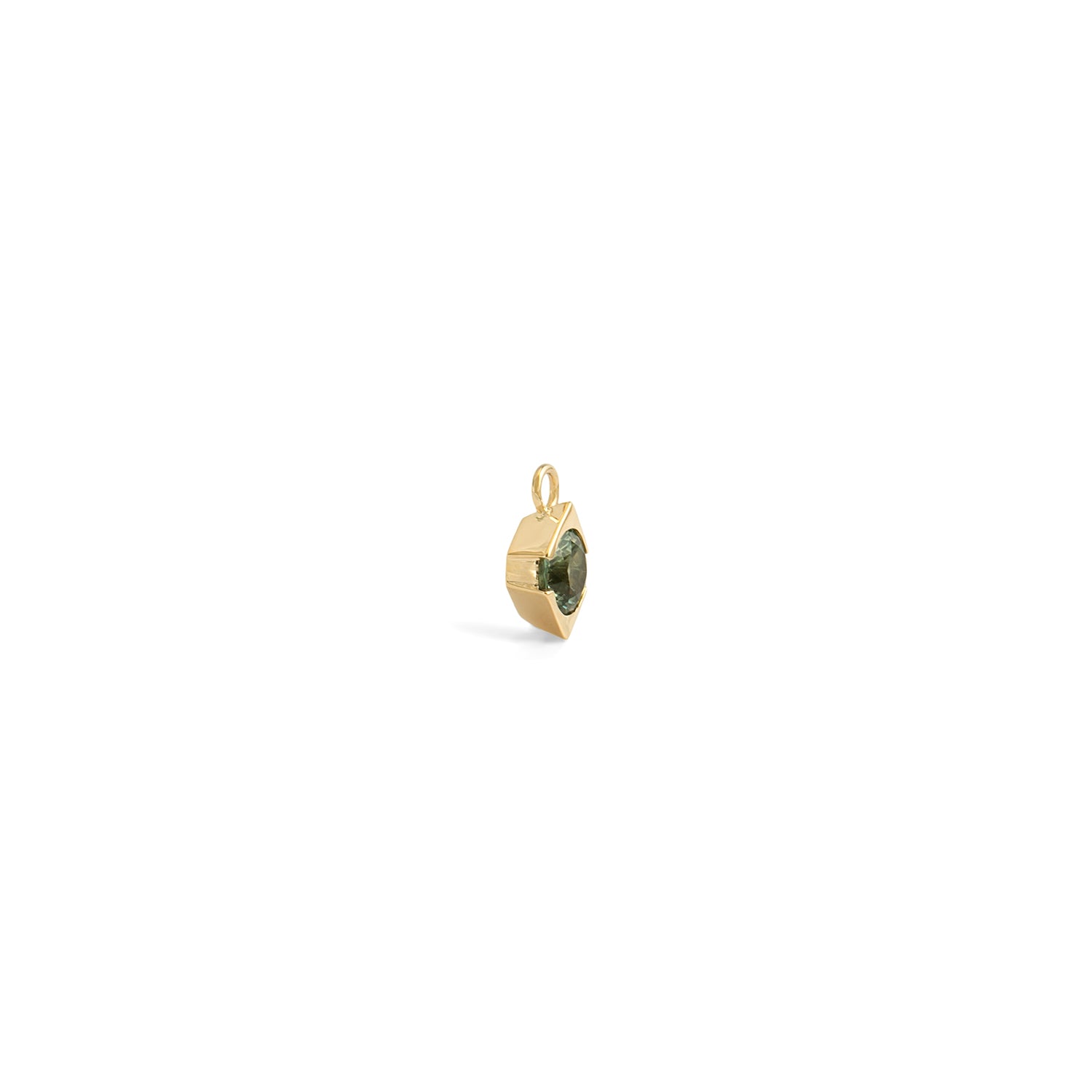 Side view of Horus Charm / Bicolor Sapphire 5mm by Goldpoint Jewelry