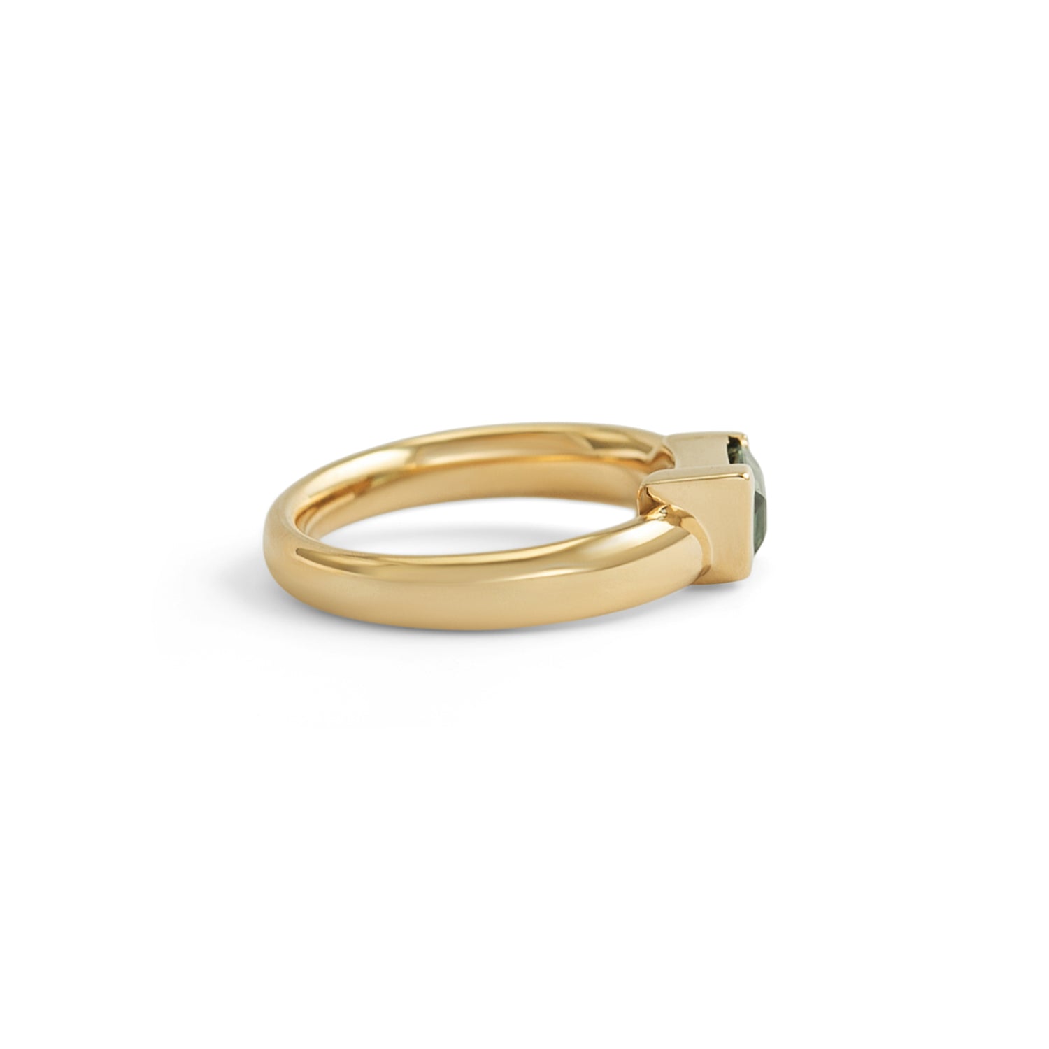 Side view of Dobbins Ring Geometric Step Cut Sapphire 1.24ct by Goldpoint Jewelry