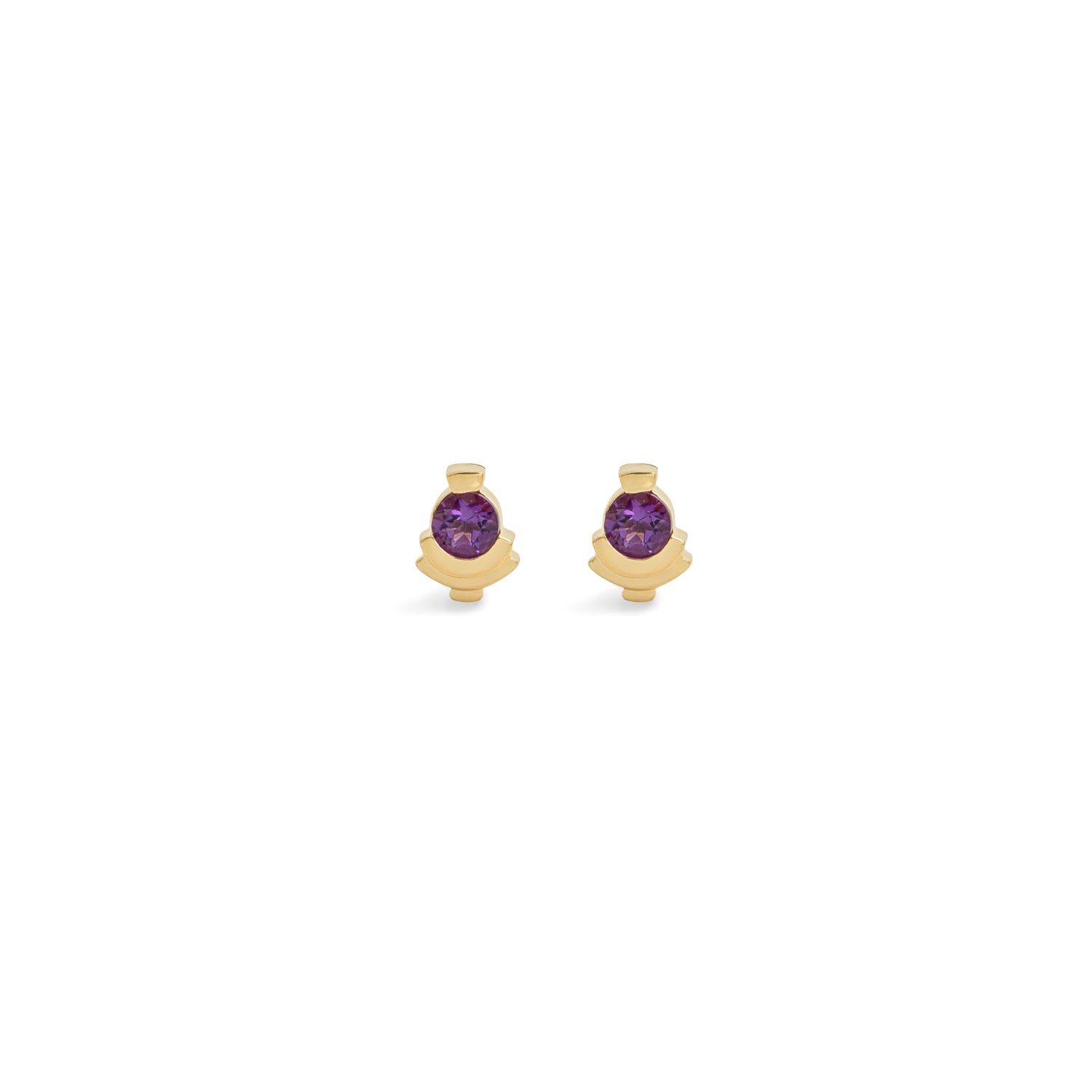Front view of two pieces of Step Mazunte Earring / Round Amethyst by Goldpoint Jewelry