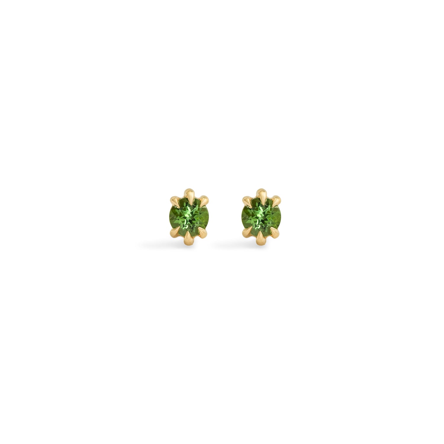 Front view of two pieces of Talon Earring Single / 4mm Round Tourmaline by Goldpoint Jewelry