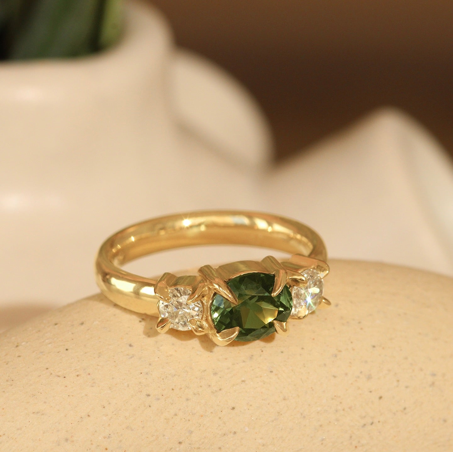 Lifestyle side view of Sutton 3 Ring Oval Sapphire 1.63ct by Goldpoint
