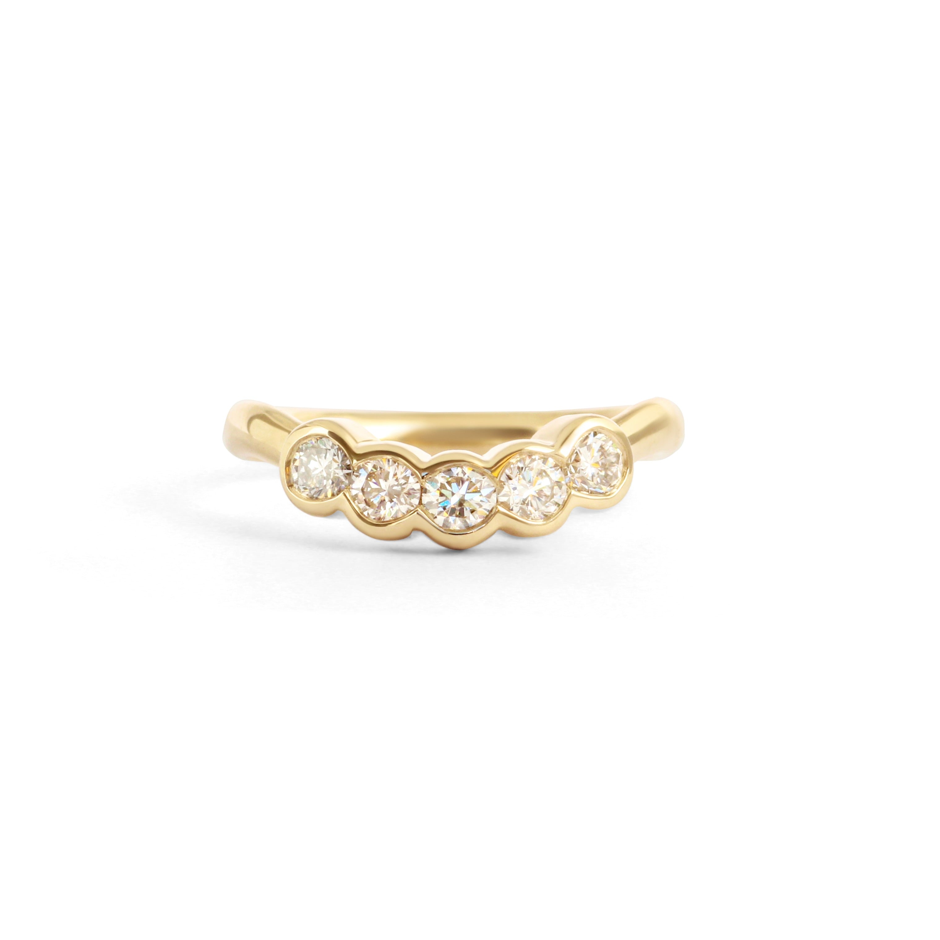 Front view of Cloud 5 Band Curve  Round Lab Diamonds in 14k yellow gold