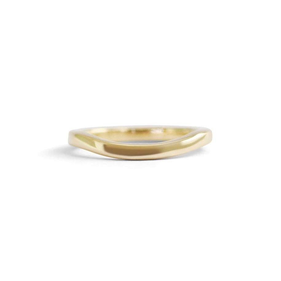 Front view of Flat Band Soft Curve in 14k yellow gold