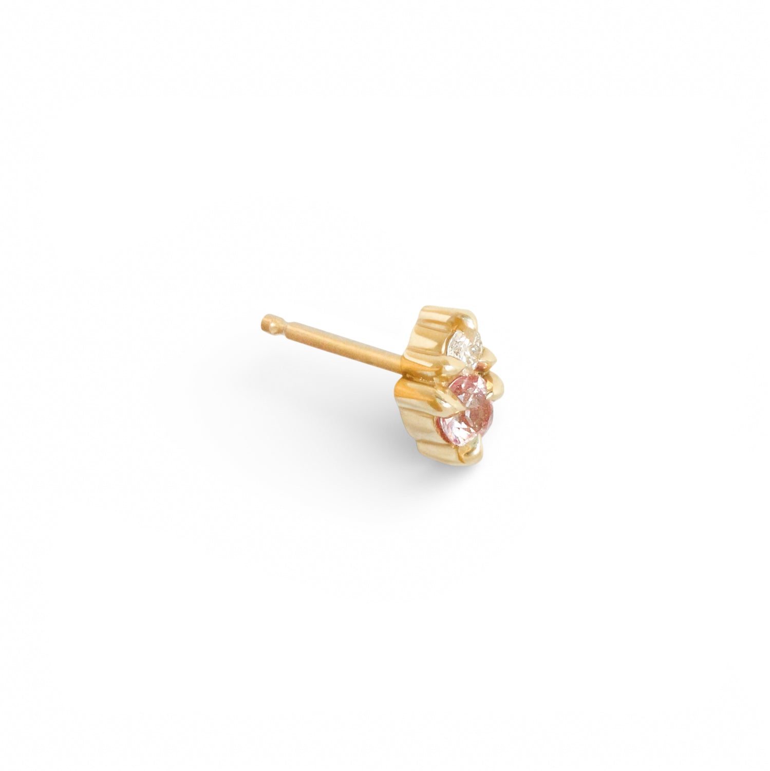 Side view of Points Earring / Ruby & Diamond in 14k yellow gold by Goldpoint Jewelry