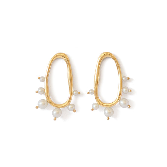 Amorphous Oval Large Earrings / Pearls