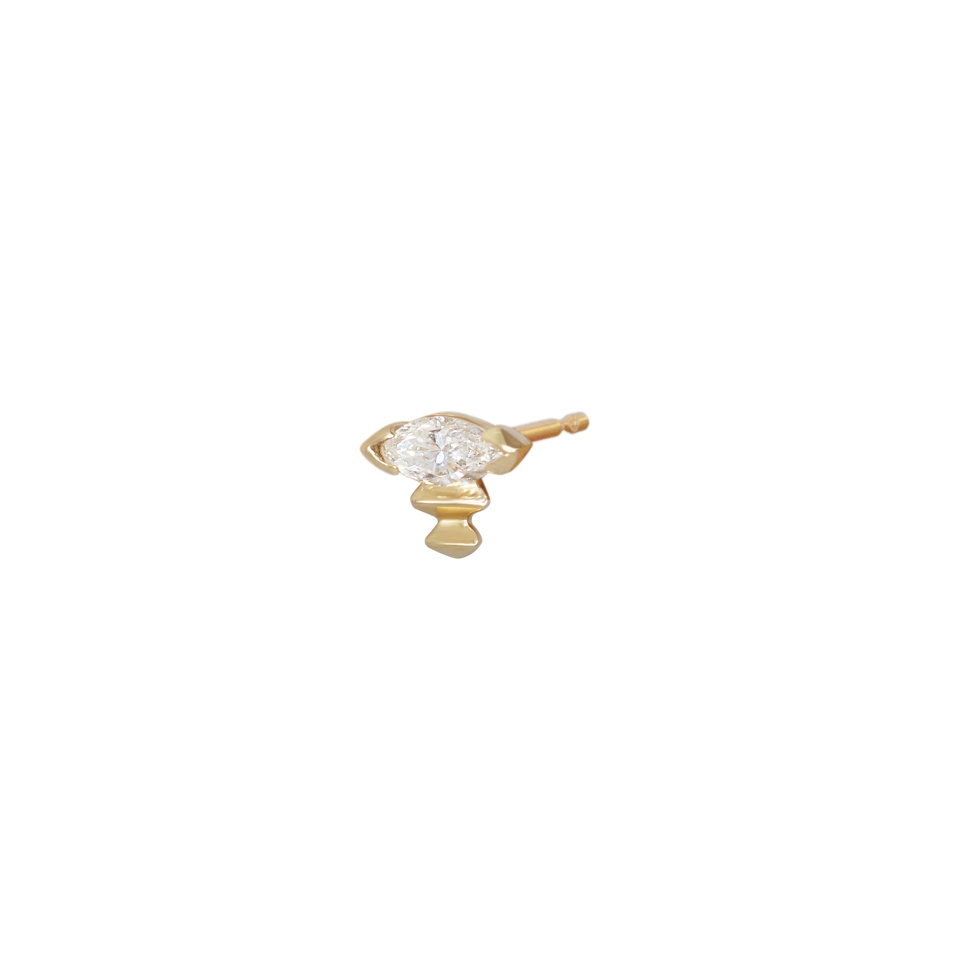 Alternate angled side view of Edge Earring / Lab Marquise Diamond in 14k yellow gold by Goldpoint Jewelry