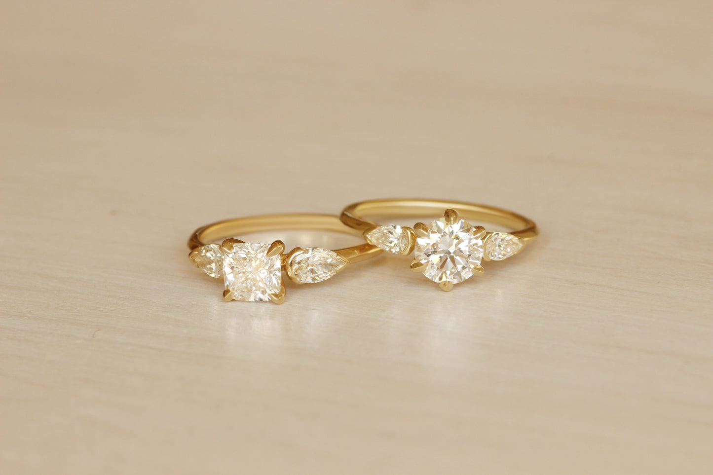 Bosc Ring / Lab Cushion 1ct + Side Pear Diamonds .44ct