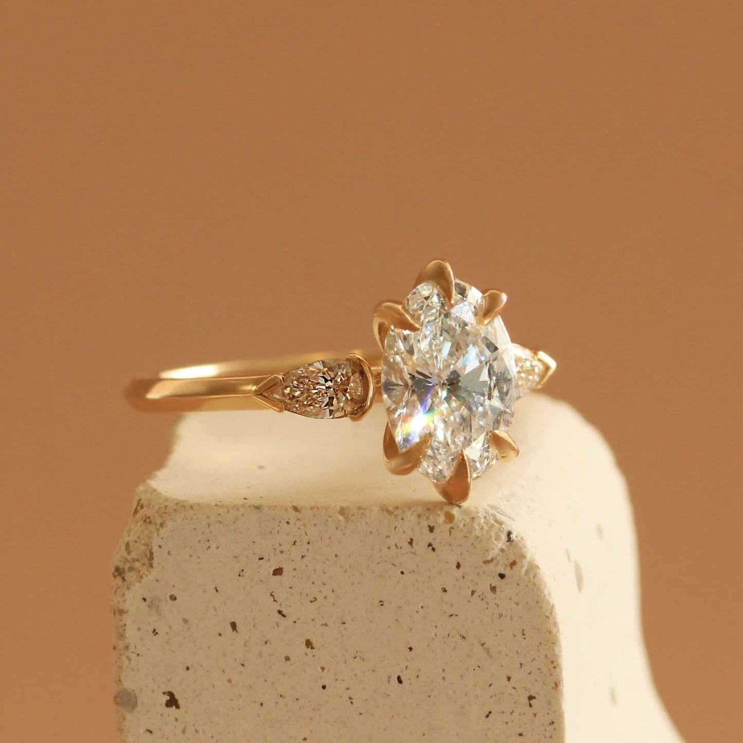 Bosc Ring / Lab Oval 1.52ct + Side Pear Diamonds