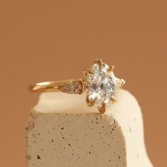 Bosc Ring / Lab Oval 1.52ct + Side Pear Diamonds