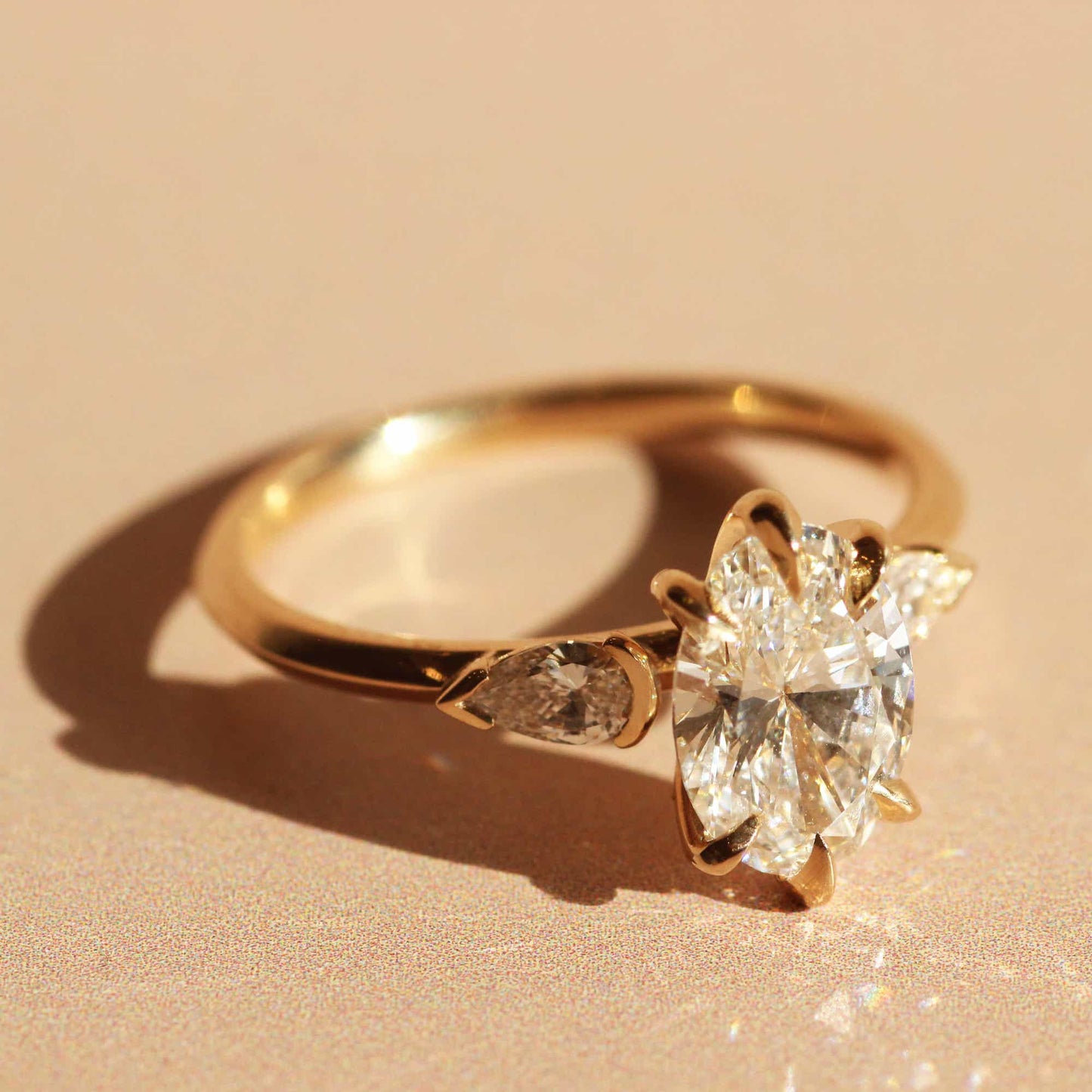 Bosc Ring / Lab Oval 1.52ct + Side Pear Diamonds