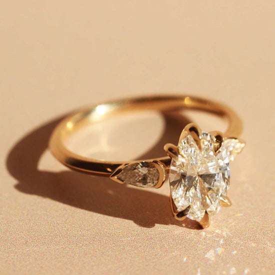 Bosc Ring / Lab Oval 1.52ct + Side Pear Diamonds