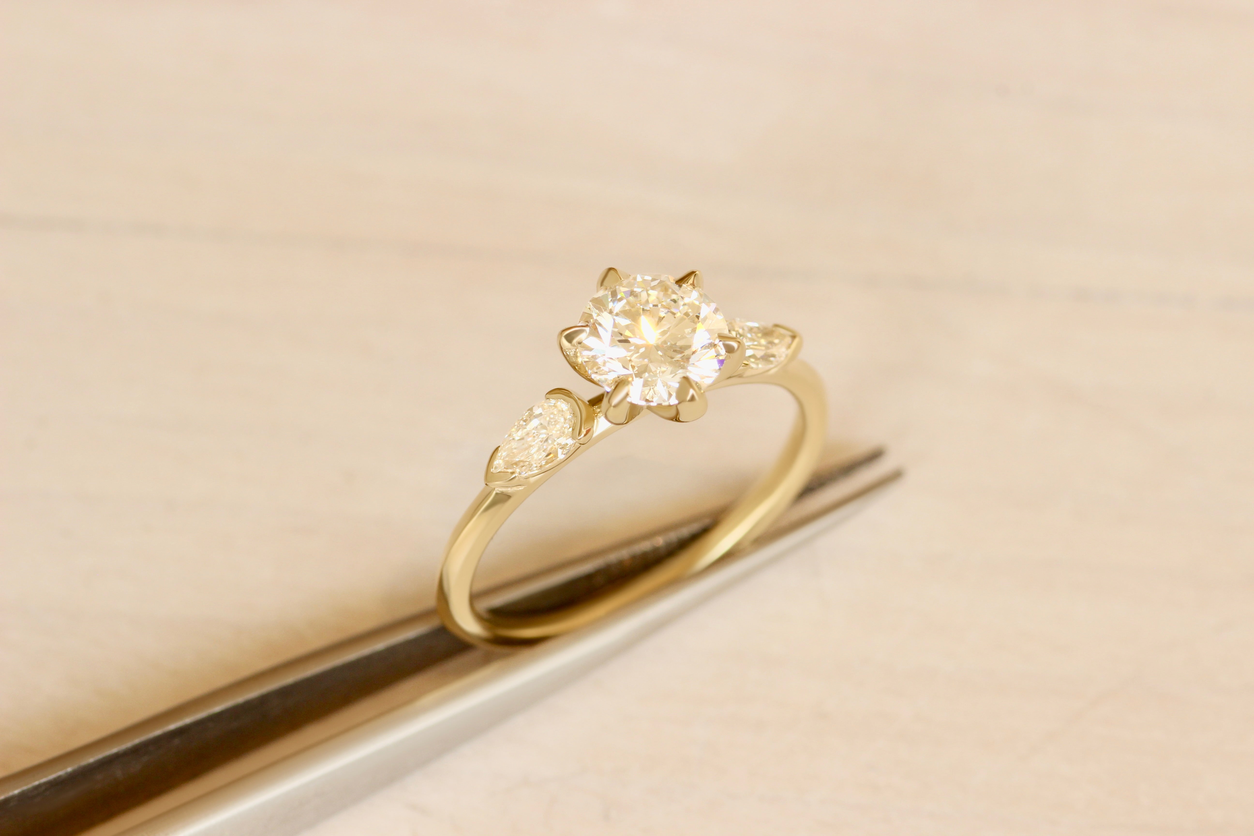 Bosc Ring / Lab Round & Side Pear Diamonds by Goldpoint