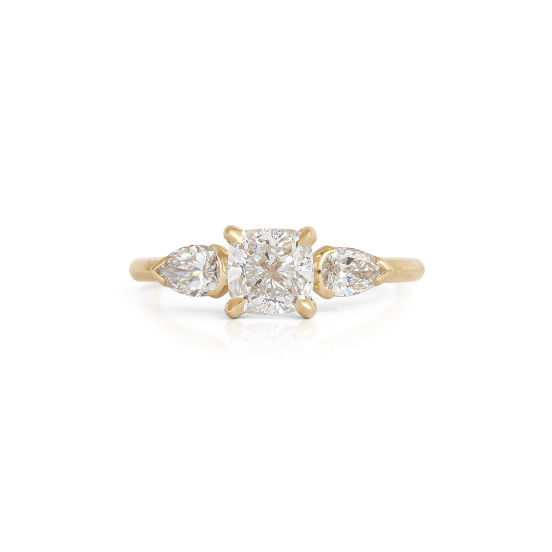 Bosc Ring / Lab Cushion 1ct + Side Pear Diamonds .44ct