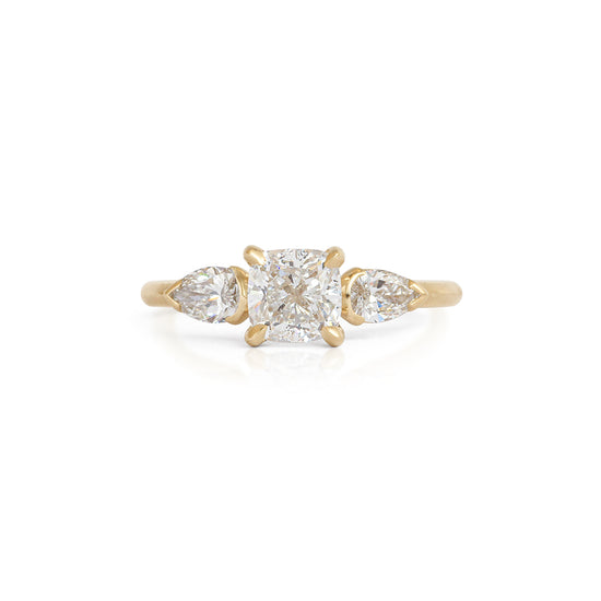 Bosc Ring / Lab Cushion 1ct + Side Pear Diamonds .44ct