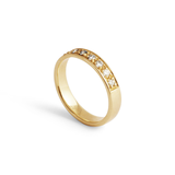 Angled side profile view of Flat Band 6mm / Bright Cut Lab Diamonds in 14k yellow gold by Goldpoint Jewelry