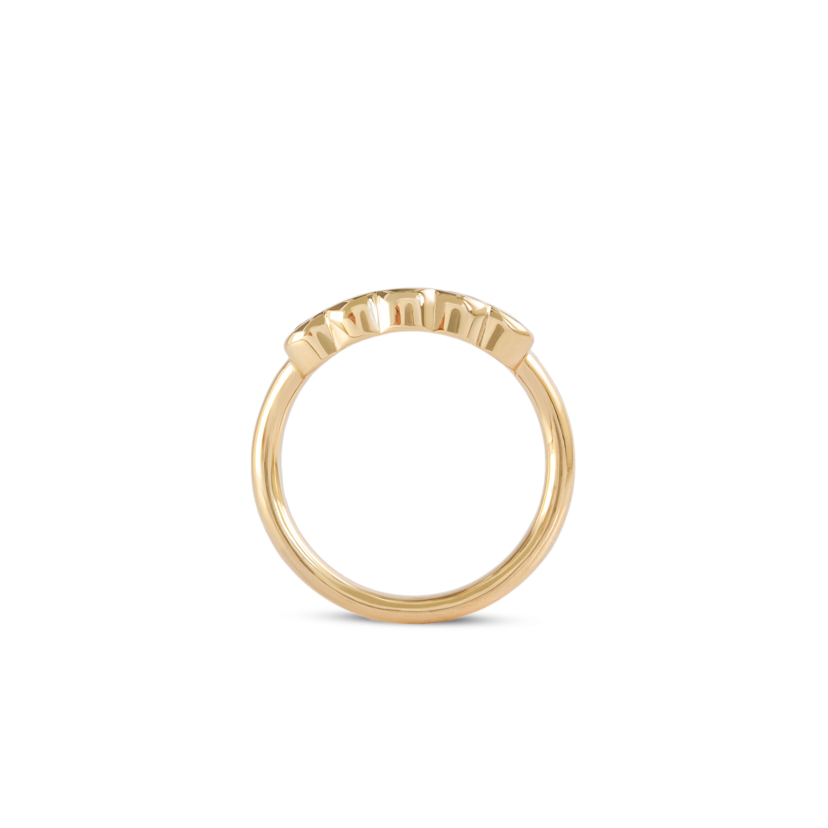 Side profile view of Cloud 5 Band Curve / Round Sapphires / in Yellow Gold by Goldpoint Jewelry
