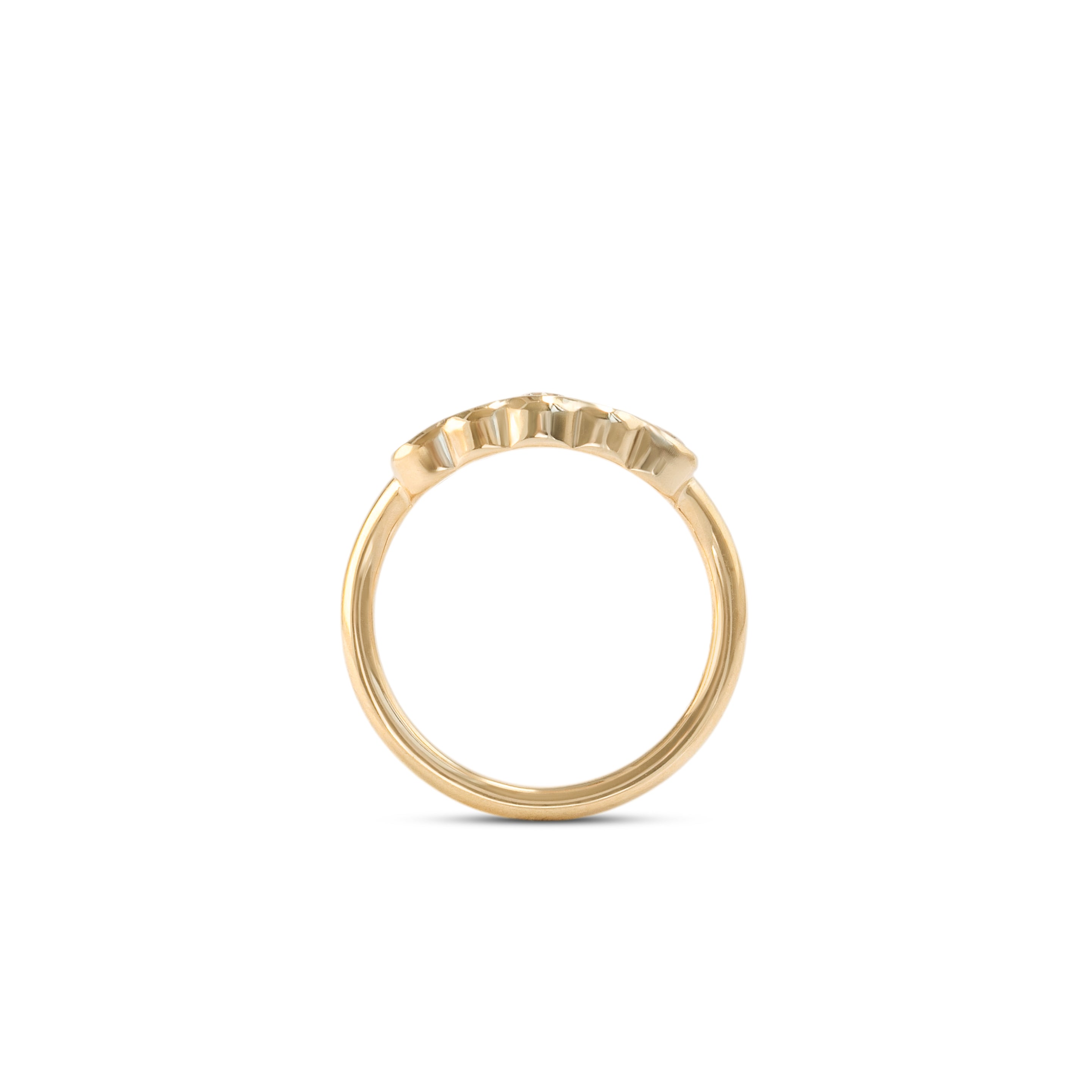 Side profile view of Cloud 5 Band Curve / Round Natural Champagne Diamonds / in 14k Yellow Gold by Goldpoint Jewelry