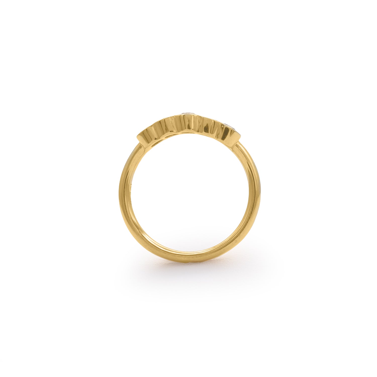 Side profile view of Cloud 5 Band Curve / Round Natural Champagne Diamonds / in 14k Yellow Gold by Goldpoint Jewelry