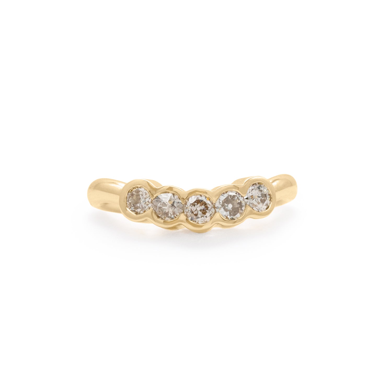 Front view of Cloud 5 Band Curve / Round Natural Champagne Diamonds / in 18k Yellow Gold by Goldpoint Jewelry