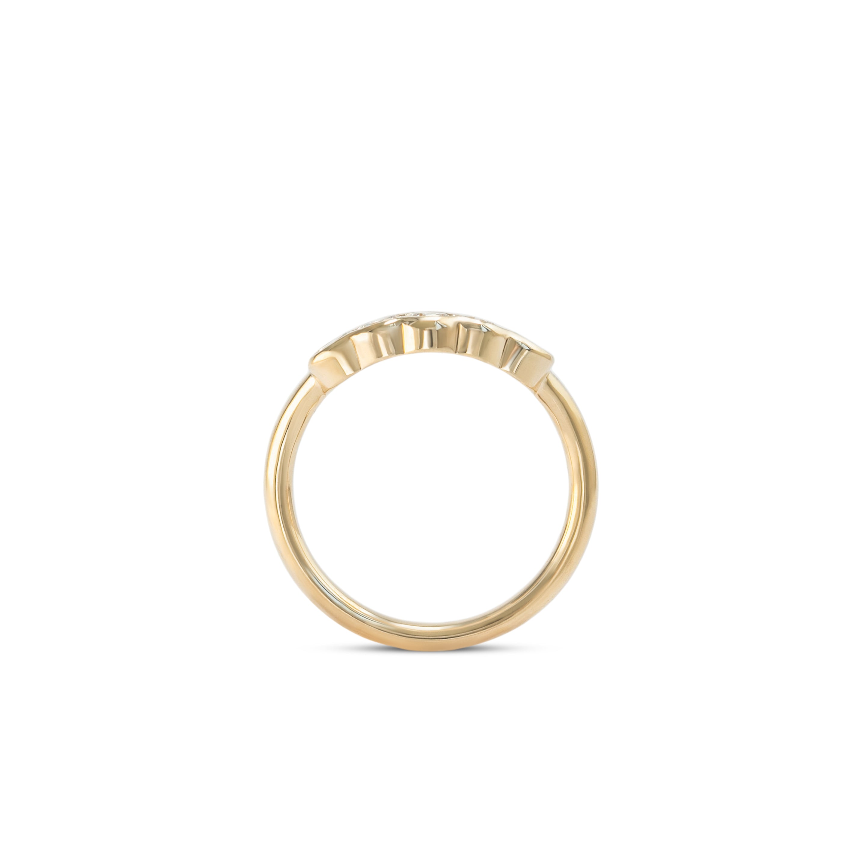 Side profile view of Cloud 5 Band Curve / Round Diamonds / in 14k Yellow Gold by Goldpoint Jewelry