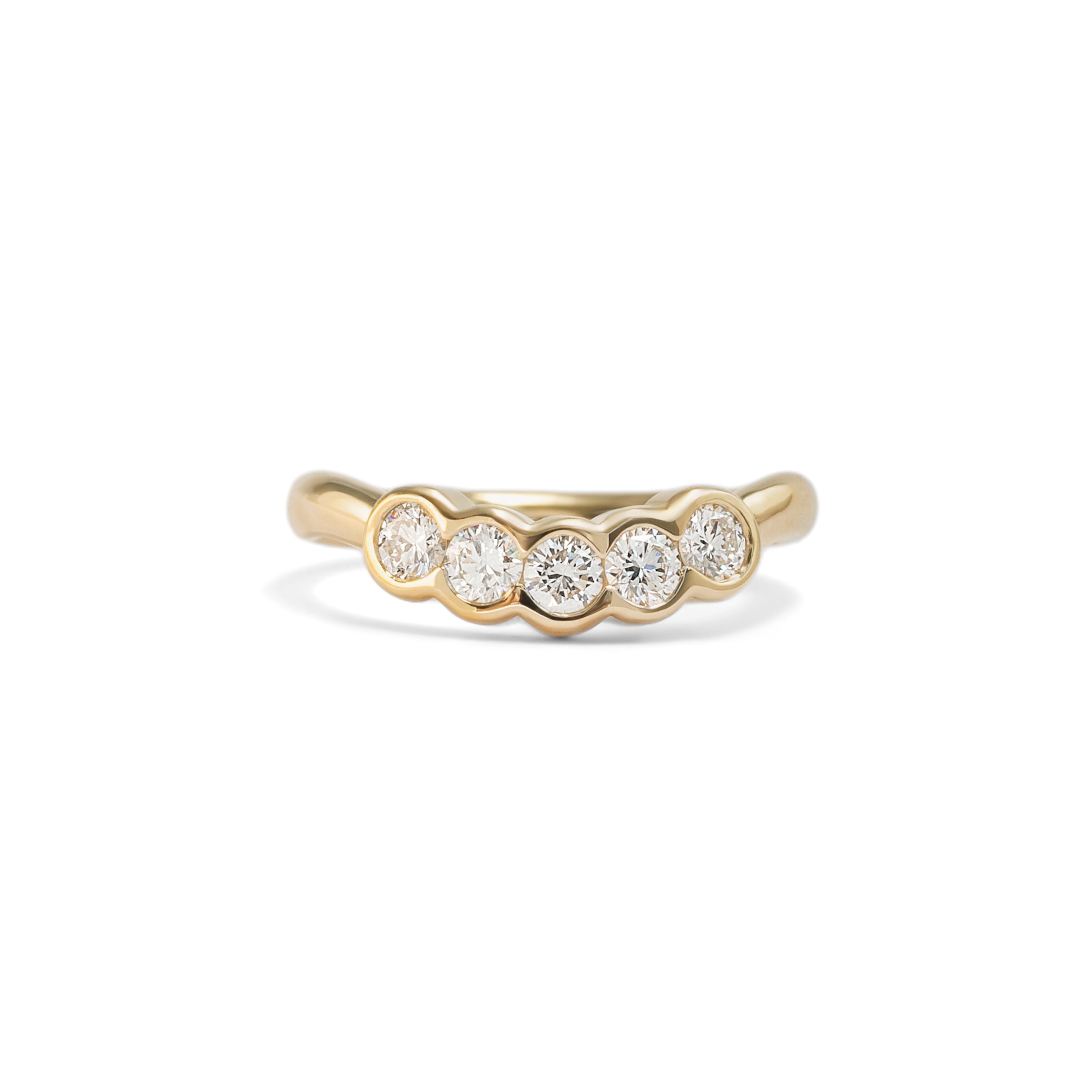 Front view of Cloud 5 Band Curve / Round Diamonds / in 14k Yellow Gold by Goldpoint Jewelry