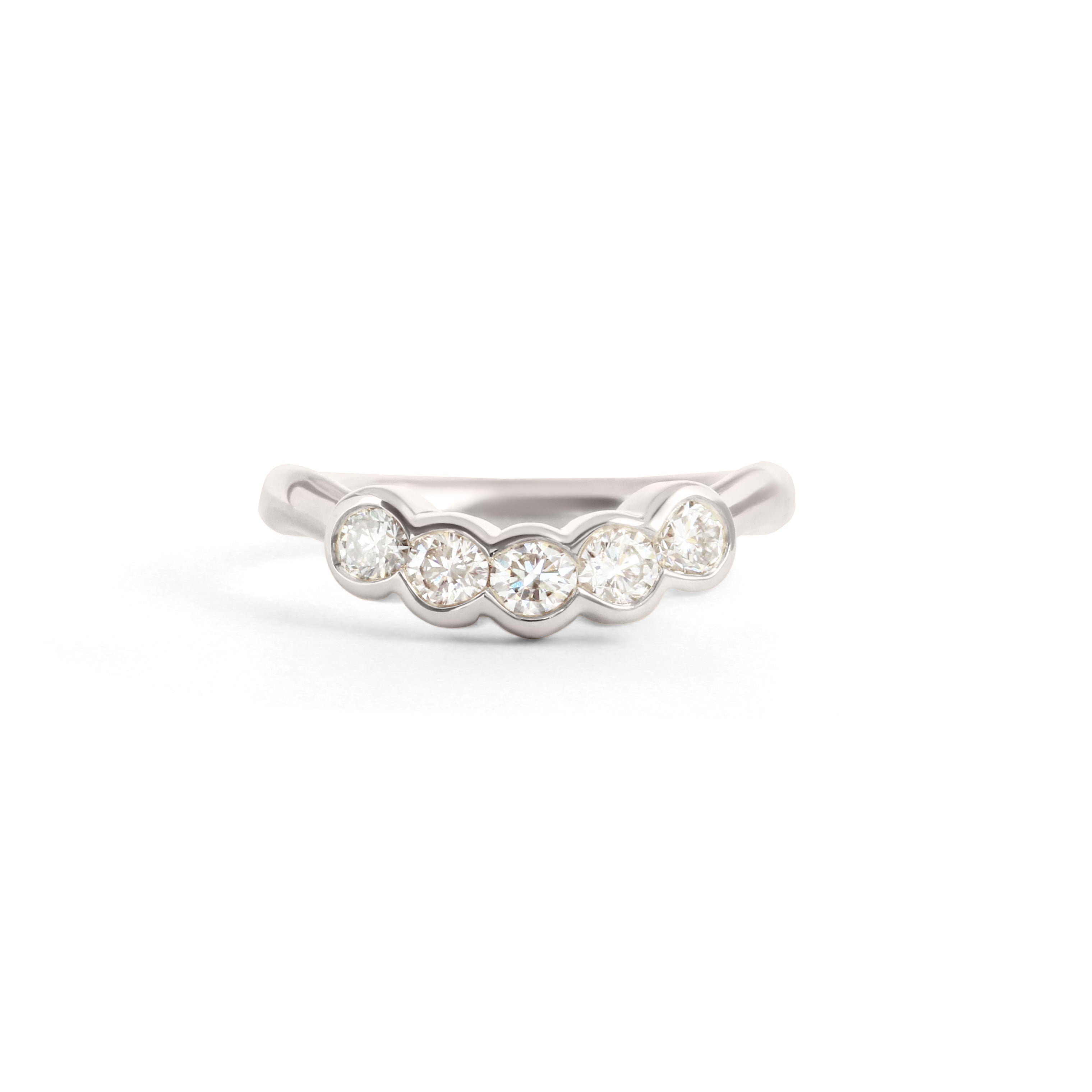Front view of Cloud 5 Band Curve / Round Lab Diamonds / in Platinum by Goldpoint Jewelry
