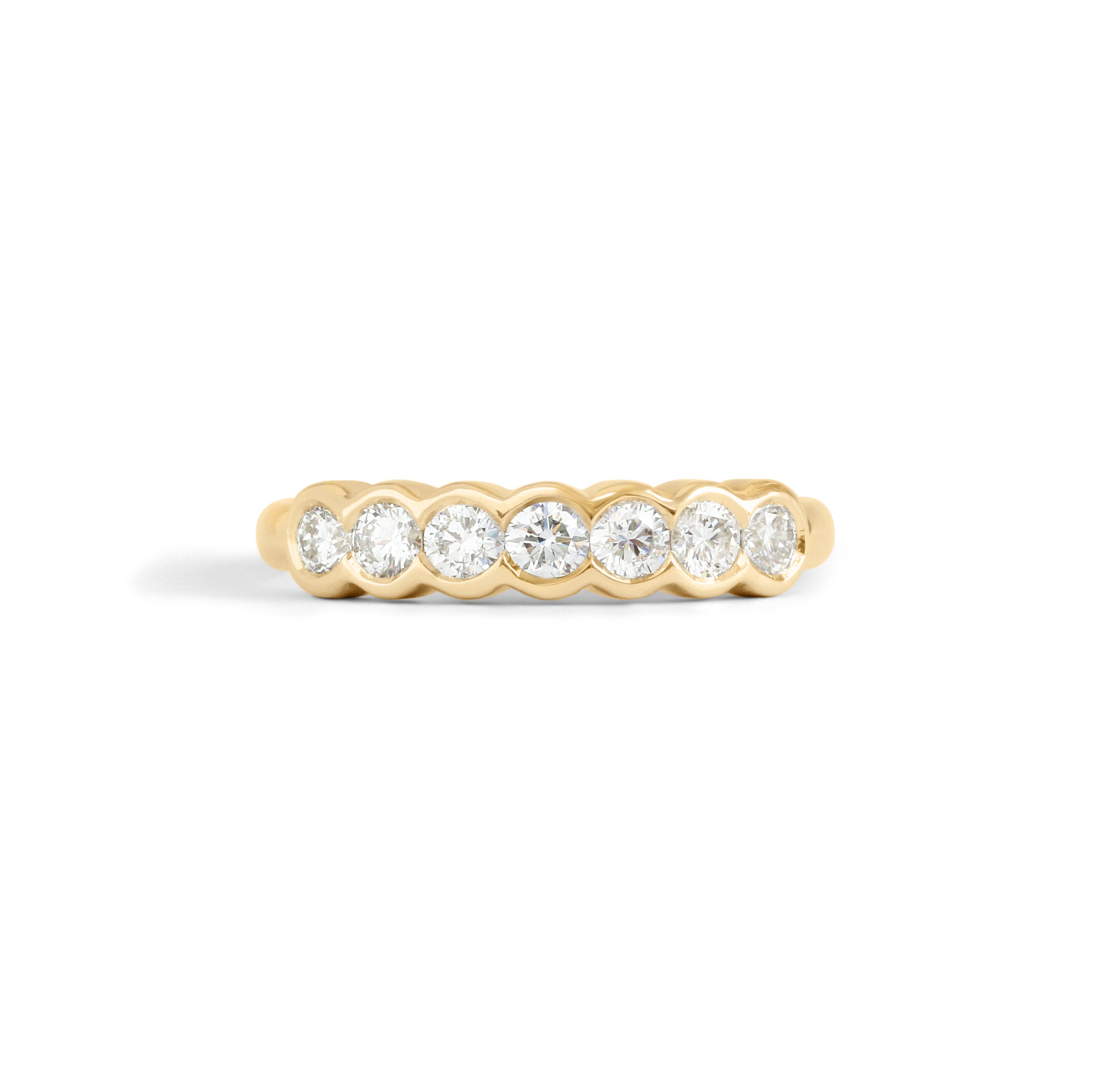 Front view of Cloud 7 Band Round White Diamonds in 18k yellow gold by Goldpoint Jewelry