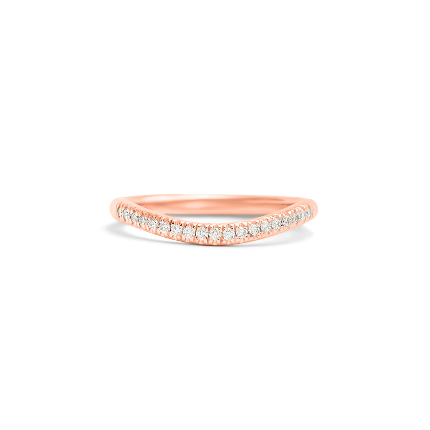 Front view of Dome Band 2mm Soft Curve / Pave Round Diamonds / in 14k Rose Gold by Goldpoint Jewelry