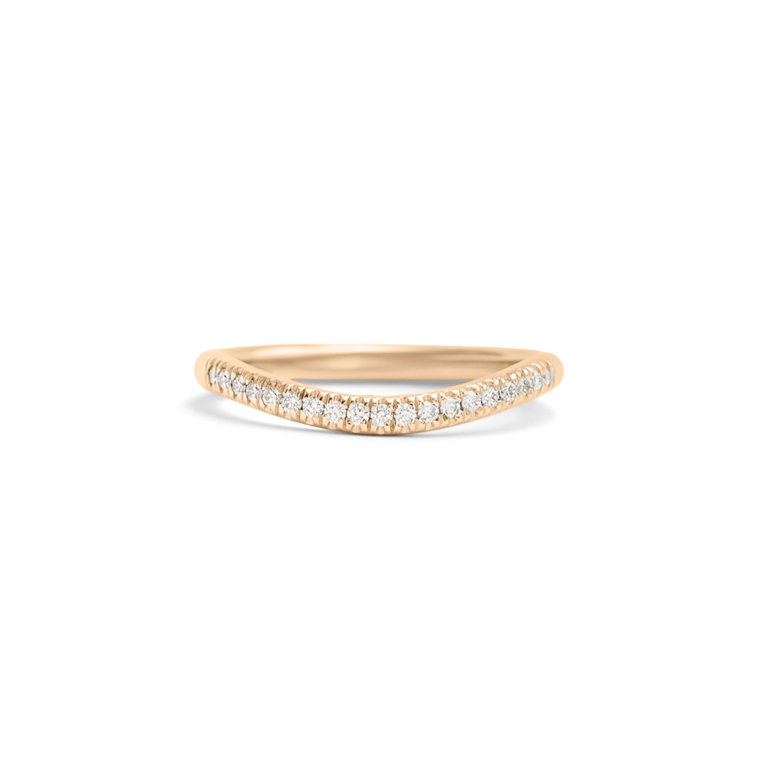 Front view of Dome Band 2mm Soft Curve / Pave Round Diamonds / in 14k Yellow Gold by Goldpoint Jewelry