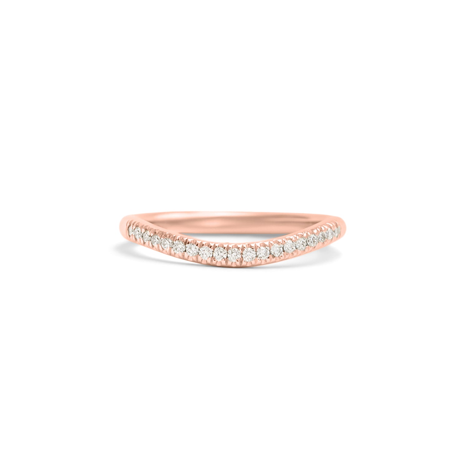 Front view of Dome Band 2mm Soft Curve / Pave Round Diamonds / in 18k Rose Gold by Goldpoint Jewelry